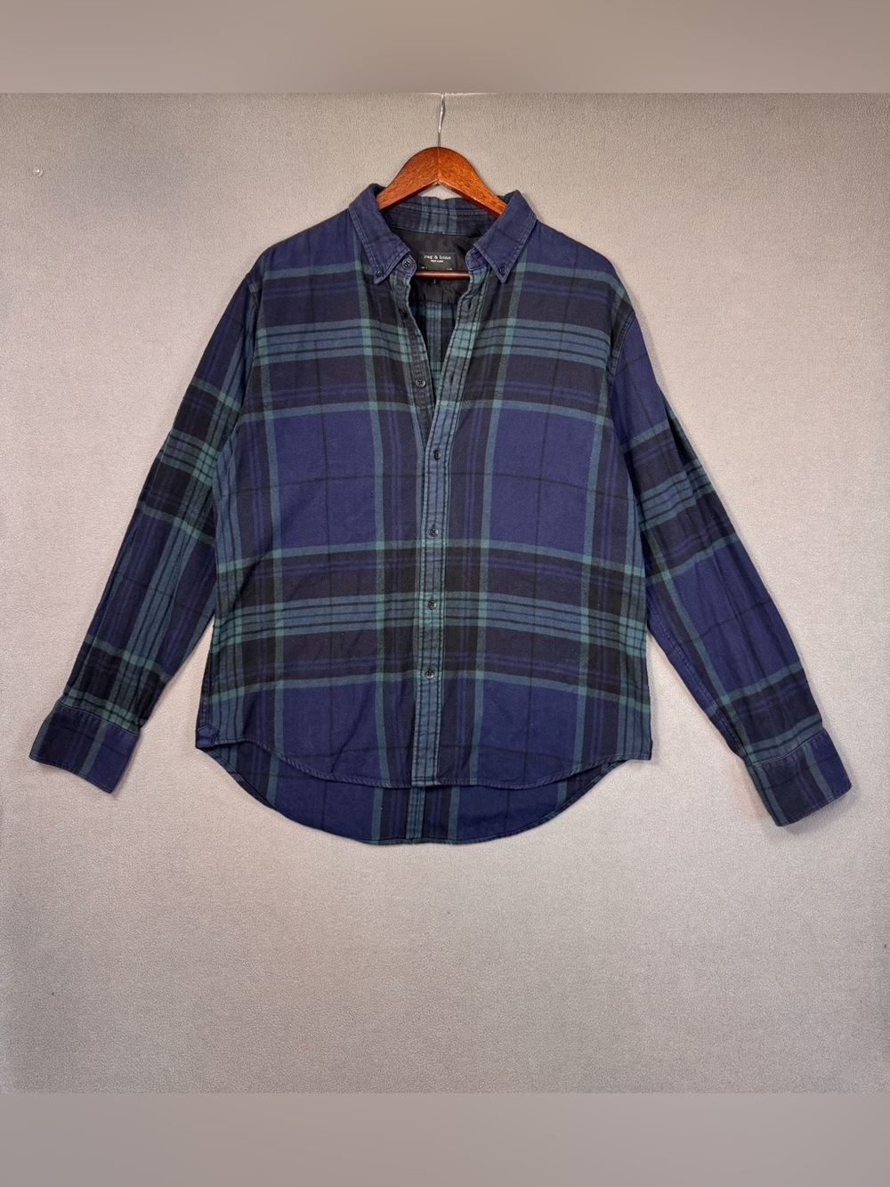 Rag & Bone Blue & Green Plaid Button-Up Flannel 100% Cotton Shirt, 2